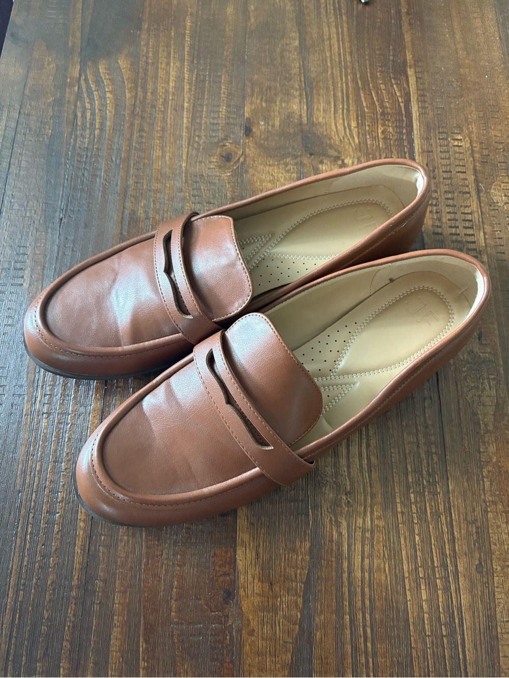 Women’s Brown JF Faux Leather Penny Loafers - Classic Slip-On Dress Shoes